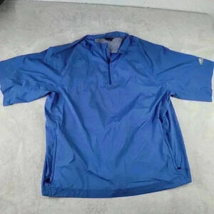 Adidas Climaproof Mens 2XL Blue 1/4 Zip Short Sleeve Pockets Wind Shirt Logo